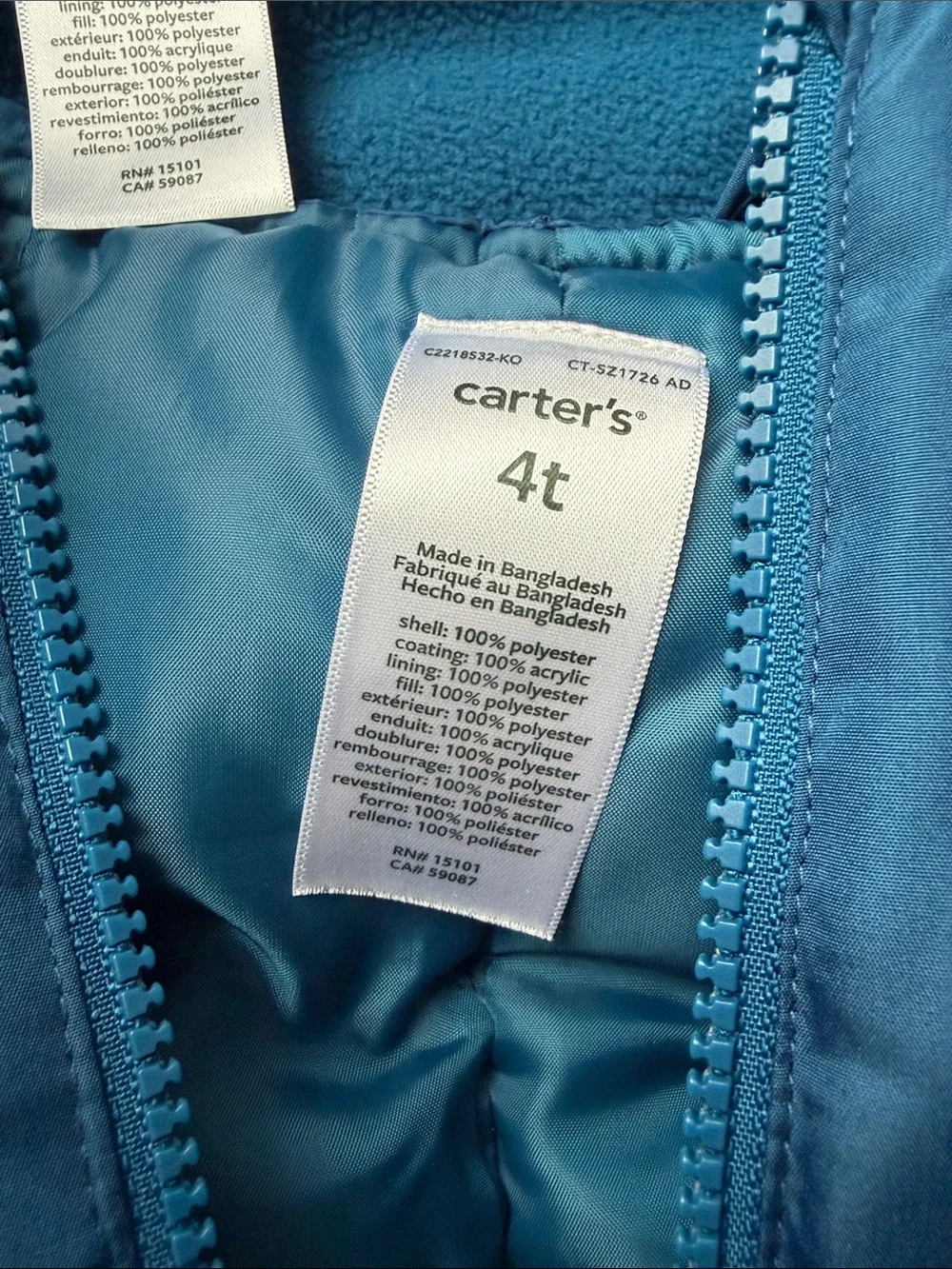 Carter's Blue & Green Dino Snowsuit Set